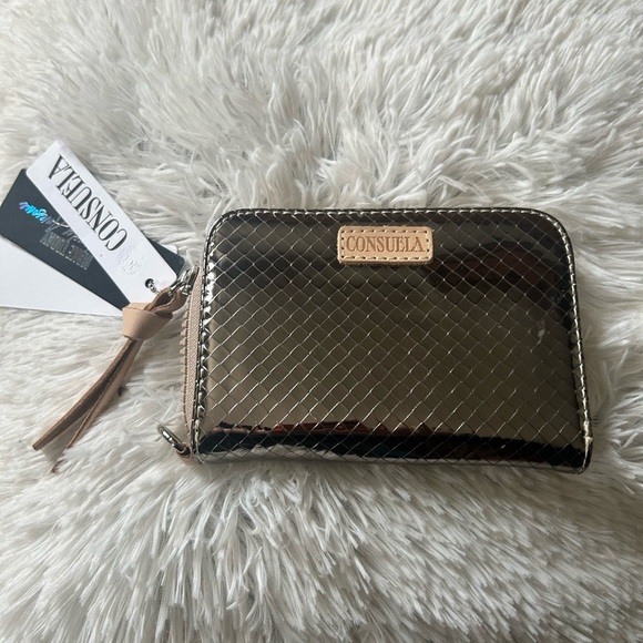 Consuela Handbags - Consuela Kyle Zippy Silver Textured Wallet with Shimmery Finish